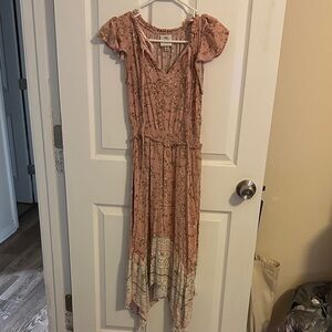 Knox Rose Asymmetrical Floral Dress in Pink and Cream